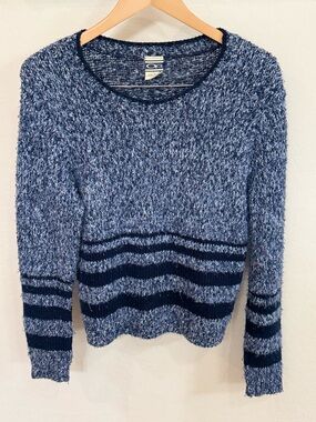 Vintage 90s OP Ocean Pacific Blue Marled Striped Knit Crewneck Sweater Large